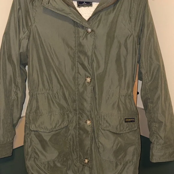 Abercrombie & Fitch Military Parka Jacket Olive Green Faux Fur Womens M Sherpa - Picture 5 of 5